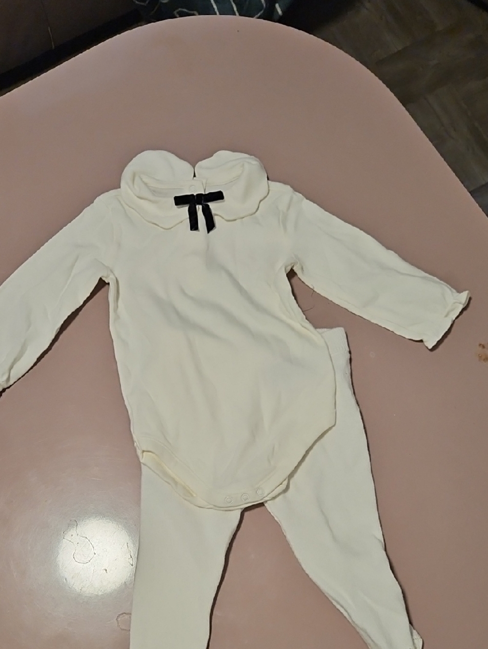 Janie and Jack Cream Long-Sleeve One-Piece with Black Bow